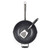 Black speckled non-stick wok with metal handle, shown with spatula inside, top-down view