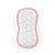 Pink-edged Beldray cleaning pad, white fabric with grey logo, shown flat.