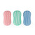 Set of three striped microfibre cleaning pads in pink, green and blue.
