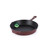 Red cast iron frying pan with PFAS free label, shown angled on white background