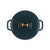 Green cast iron casserole dish with gold knob, top view