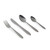 Set of four silver stainless steel cutlery items: fork, knife, tablespoon, teaspoon