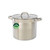 Large silver stock pot with glass lid and PFAS free label on the side