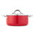 Red casserole pot with lid and silver handles, shown on a white background