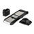 Black and stainless steel vegetable mandoline slicer set with attachments.