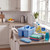 Kitchen cleaning kit with blue caddy, cleaning sprays, wipes, cloths and washing-up liquid