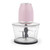 Salter electric food chopper in pink with clear glass bowl, shown from front angle