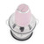 Pink electric food chopper with glass bowl, top view