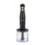 Black and gold handheld food chopper with clear bowl, shown upright on white background