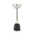 Stainless steel blender attachment with black plastic base, shown upright