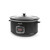Black electric slow cooker with digital timer and glass lid, shown on white background