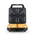Black sandwich maker with four toasted sandwiches, open lid view