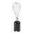 Black electric whisk with stainless steel wires on white background
