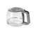 Grey coffee maker glass jug with handle, shown empty on white background
