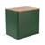 Green metal storage bin with wood-effect lid, shown at a slight angle.