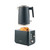 Matte navy kettle and toaster set with two slices of toasted bread, on white background