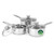 Set of three silver saucepans with glass lids, PFAS free label on one pan