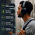 Black over-ear wireless headphones worn by model, with key features highlighted