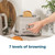 Taupe two-slice toaster with bread toasting and 7 levels of browning text