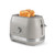 Taupe 2-slice toaster with dial and lever, showing toasted bread, Salter brand