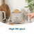 Taupe 2-slice toaster with bread raised and high-lift eject feature shown