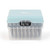 Set of circular metal plates with blue plastic lid, stored in clear box