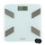 White digital bathroom scale with silver foot pads, LCD display showing 0.0 kg