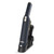 Cordless navy handheld vacuum cleaner with charging dock, angled side view