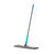 Grey microfibre flat mop with blue handle shown upright on white background