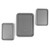 Set of three grey non-stick baking trays in assorted sizes, shown from above