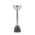 Stainless steel blender stick attachment with black plastic base, shown upright.
