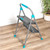 Two step grey folding step ladder with turquoise accents on wood floor