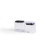Set of two clear rectangular food storage containers with black and white lids, countertop view