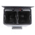 Black dual-compartment kitchen bin shown from above, both lids open