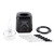 Black electric fondue set with fondue pot, rack, basket and six forks