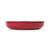Red metal mixing bowl with silver rim, shown from the side