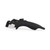 Black handheld can opener with ergonomic grip, shown side view