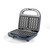 Electric waffle maker with open non-stick plates, shown in blue.