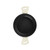 Black non-stick saucepan with cream handles, top view