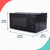 Black microwave with dimensions shown: 26.4cm high, 45.6cm long, 32.6cm wide
