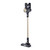 Cordless stick vacuum cleaner in navy and gold, upright with LED lights on floor head
