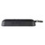 Black portable speaker, side view showing control buttons and strap