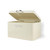 Cream metal bread bin with lift-up lid, shown open