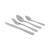 Set of four silver stainless steel cutlery pieces: knife, fork, tablespoon, teaspoon.