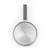 Stainless steel saucepan with grey handle, viewed from above