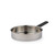 Stainless steel frying pan with black handle, shown angled on white background