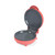 Red mini electric grill with open lid, non-stick plates