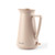 Stone-coloured Salter electric kettle with wooden accents, shown side view.