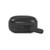 Black portable speaker rear view showing charging port, microSD slot, and control cover open