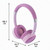 Pink over-ear wireless headphones with dimensions shown